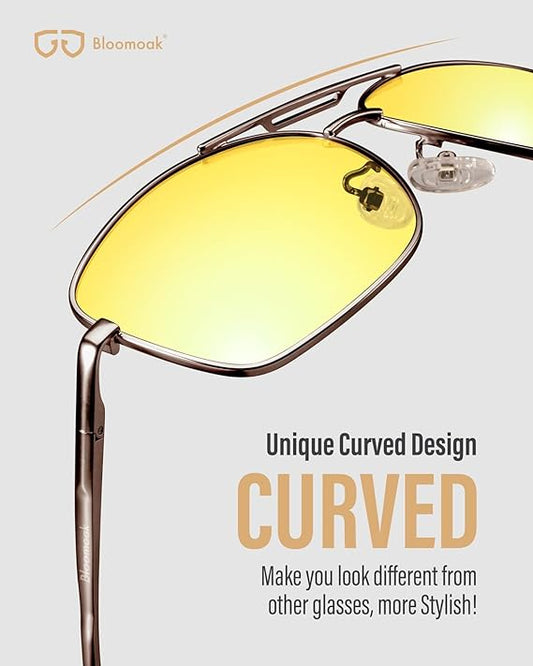 Bloomoak Night Vision Glasses for Driving, Ultra Lightweight Rectangular Polarized UV400 Protection