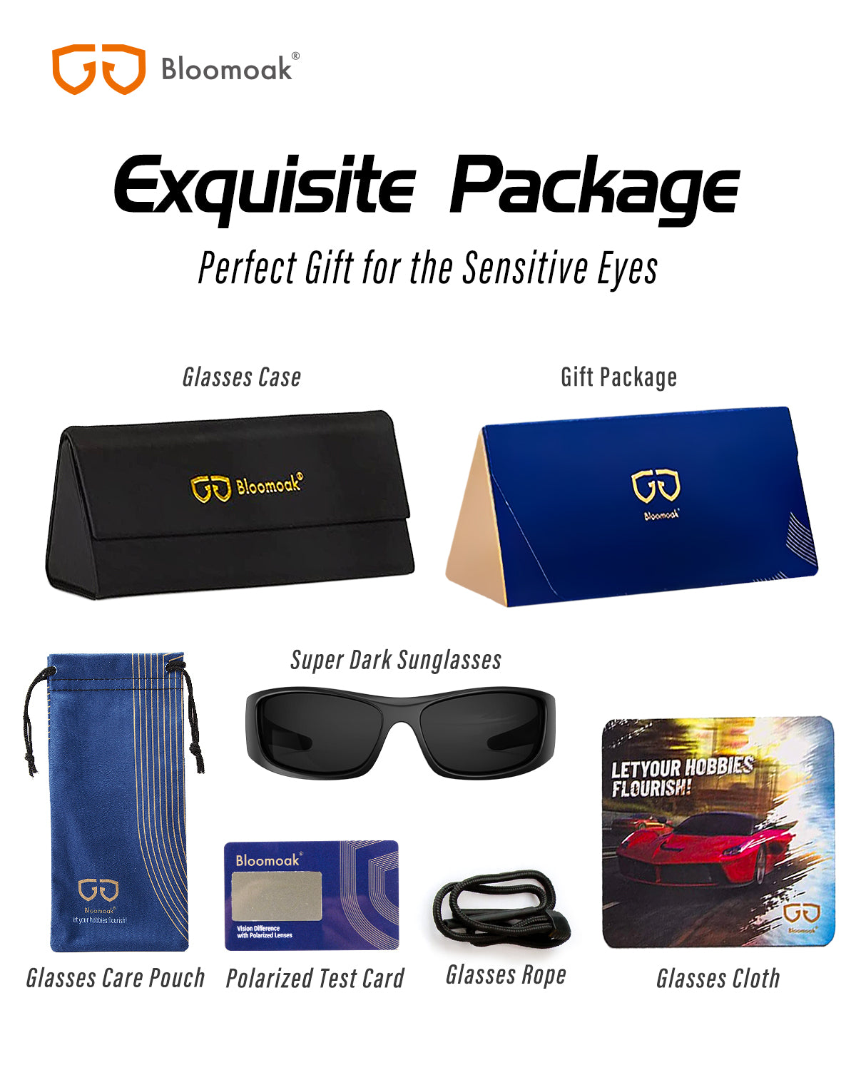 Bloomoak Super Dark Lens Black Polarized Sunglasses | Wrap Around Sunglasses Unsex | UV400 | CAT 4 | For photophobia(Sensitive Eyes)