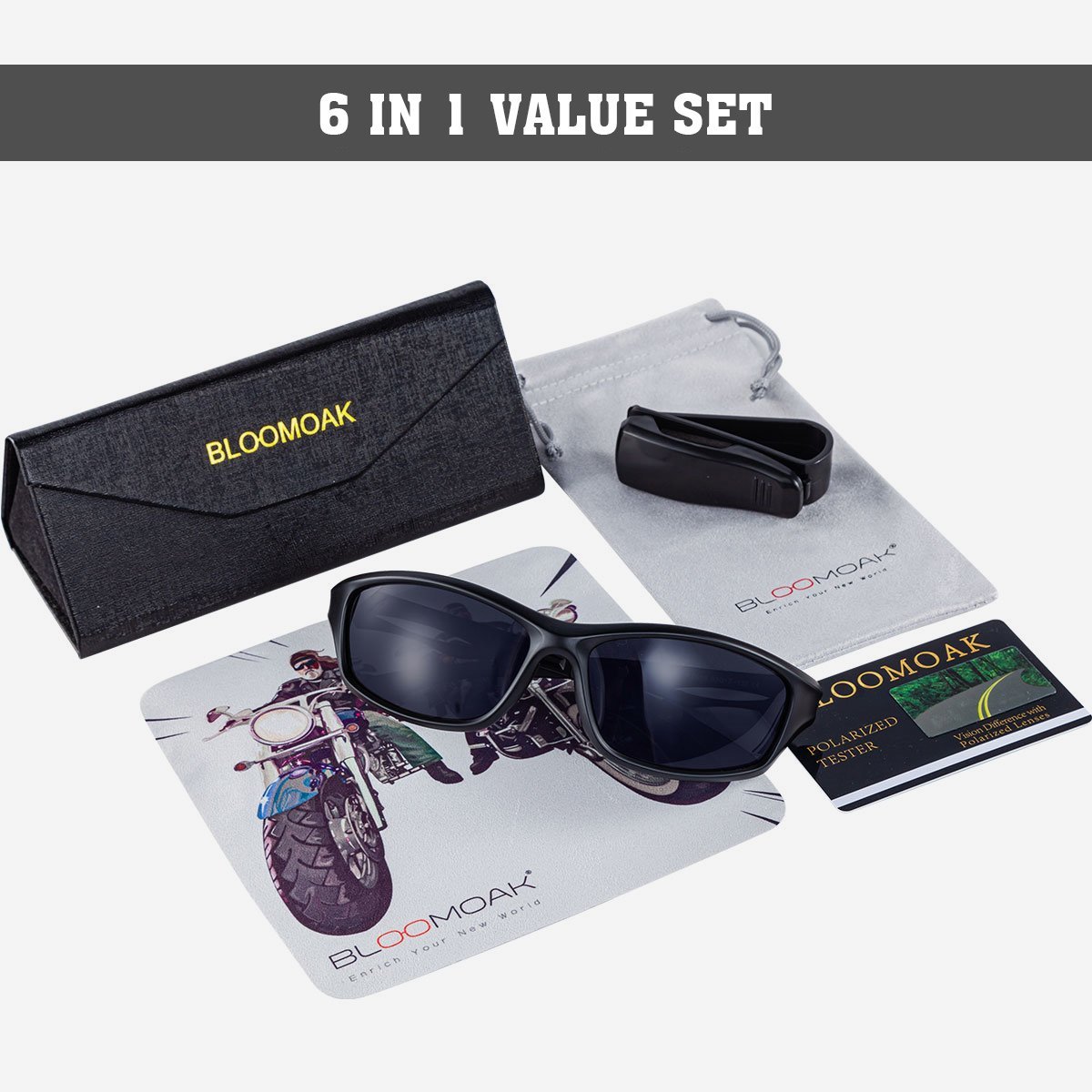 Bloomoak Polarized Sport Sunglasses - UV 400 Protection /Fit for Cycling/Driving(Black Lenses) - Bloomoak