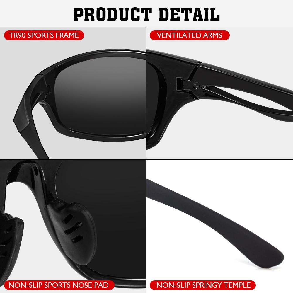 Bloomoak Polarized Sport Sunglasses - UV 400 Protection /Fit for Cycling/Driving(Black Lenses) - Bloomoak