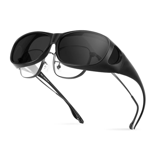Bloomoak Polarized Over Glasses, Dark Sunglasses for Men Women,Wraparound Black Sunglasses