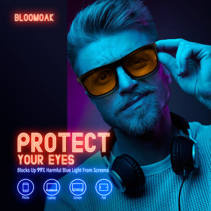 Bloomoak 99%Blue Light Blocking Glasses, Sleep Glasses, Suitable for Screens, Games, TVs, Mobile Phones