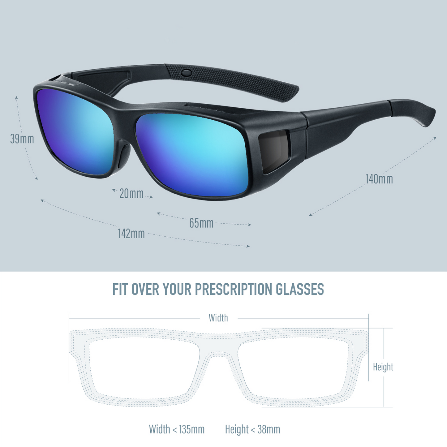 Connor S. - Bloomoak Ice Blue Mirrored Fit Over Polarised Sunglasses
