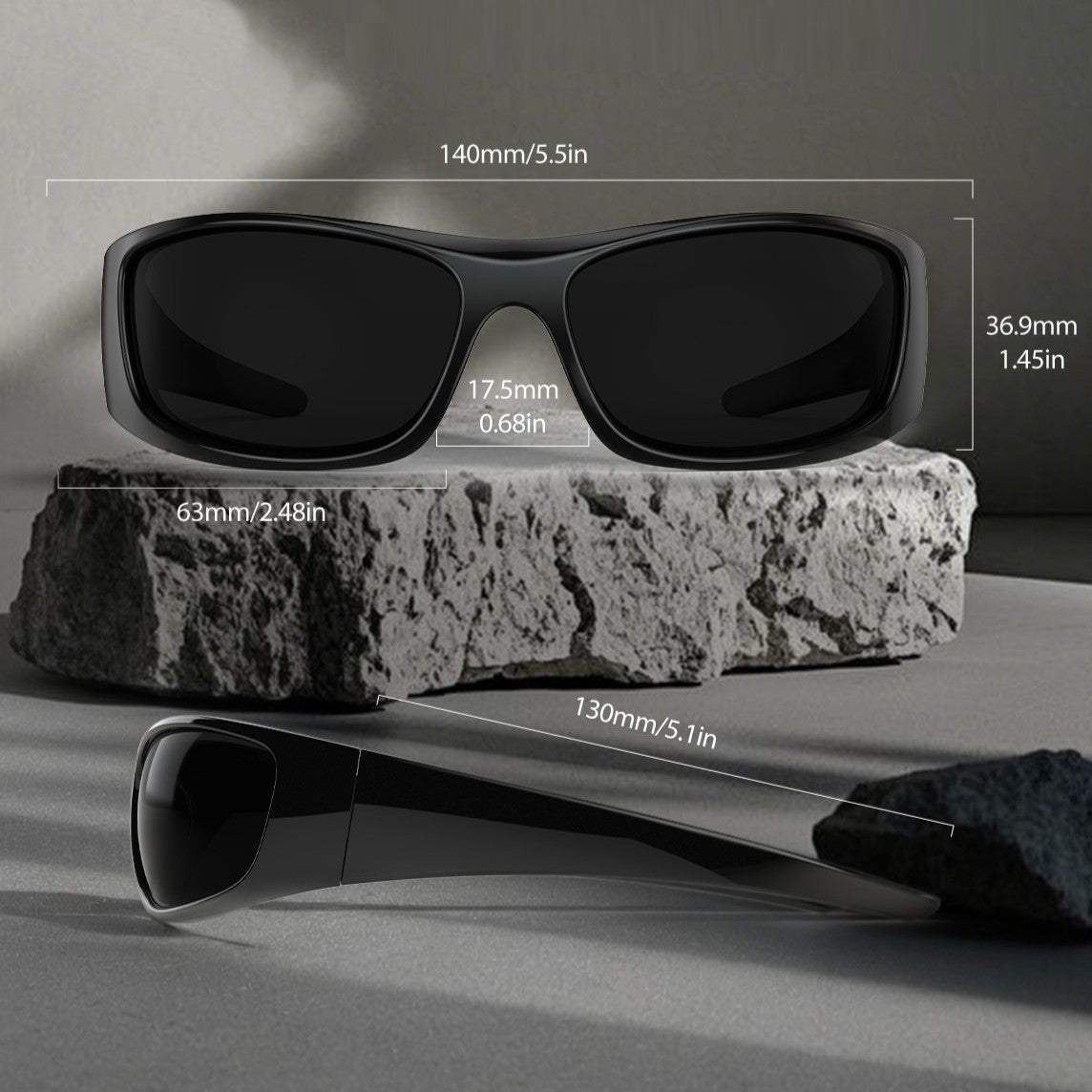 Asher F. - Bloomoak Glossy Black Wraparound Sunglasses