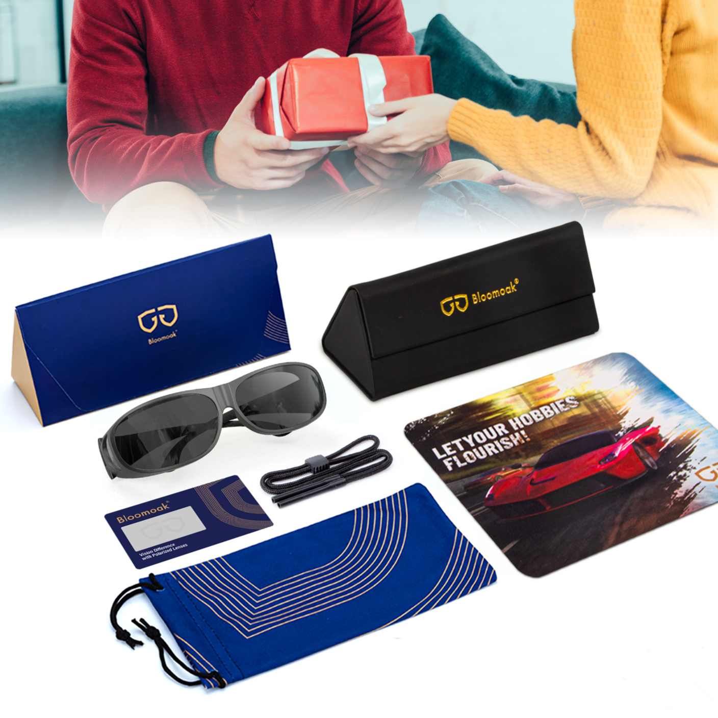 Griffin C. - Gafas de sol polarizadas Bloomoak negras con ajuste superior