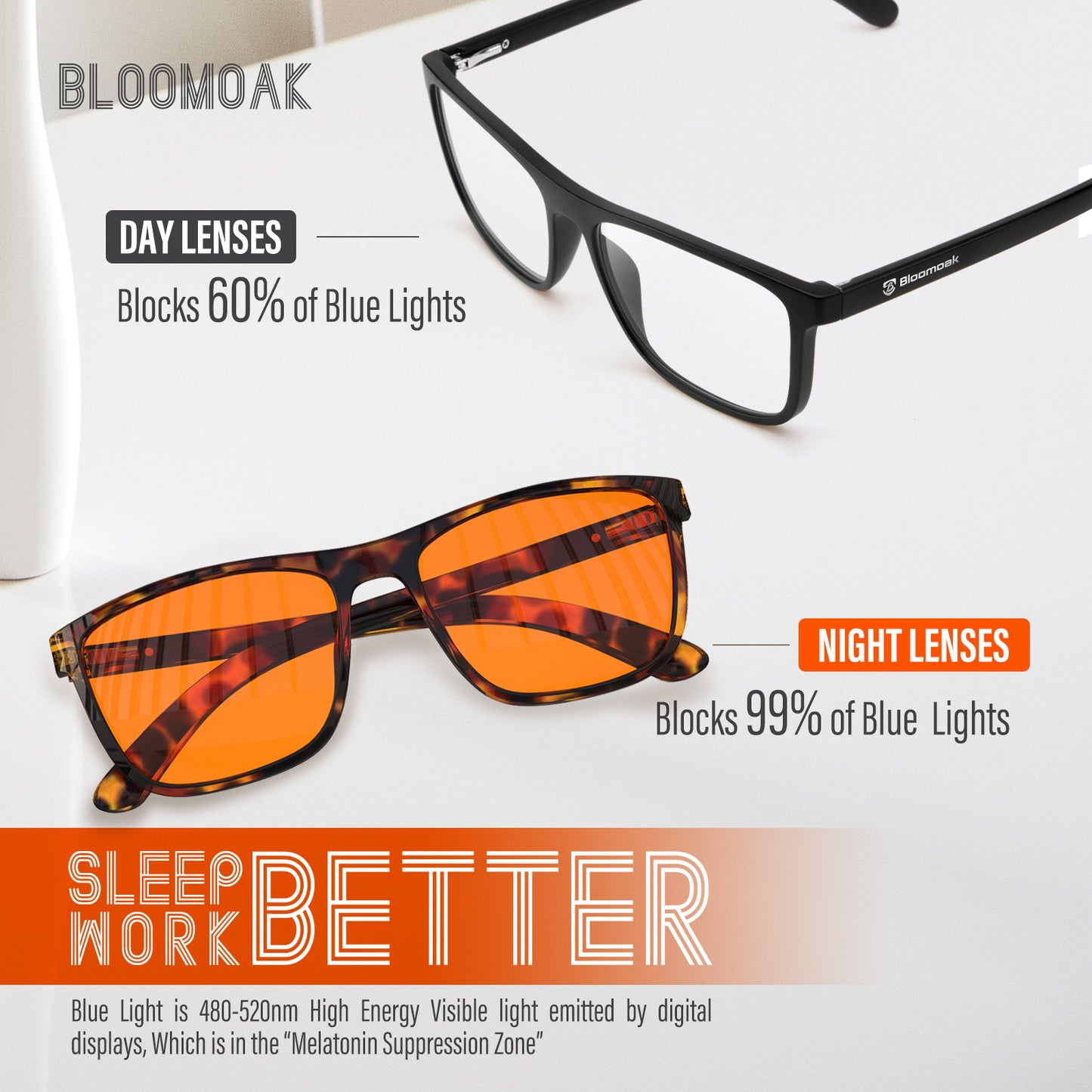 Bloomoak-99% Blue Light Blocking Glasses-Brown Tortoiseshell Sleep Glasses