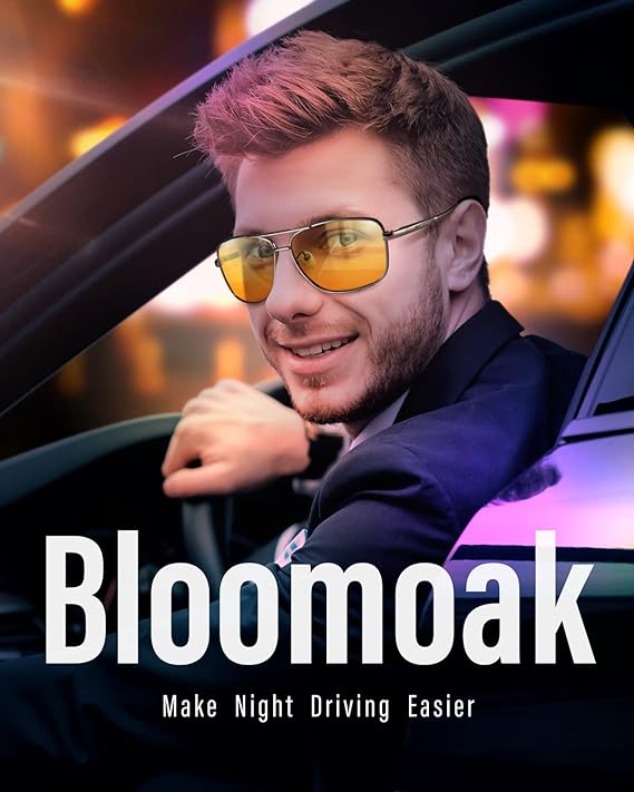 Bloomoak Night Vision Glasses for Driving, Ultra Lightweight Rectangular Polarized UV400 Protection