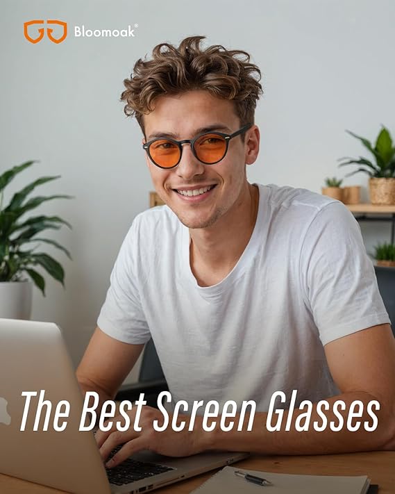 Bloomoak 99.9% Blue Light Blocking Glasses, Gaming Retro Round Glasses, Relieve Eye Fatigue and Improve Sleep, Suitable for Screens/Games/TVs
