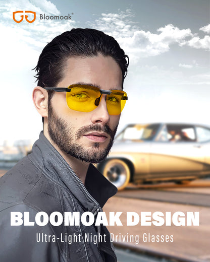 Bloomoak Night Driving Glasses Anti Glare from Headlights, Polarized Lenses&Ultra Light Al-Mg Alloy Farme for Men Women