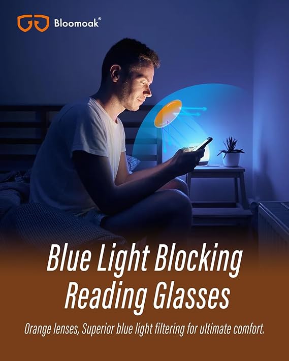 Bloomoak 99.9% Blue Light Blocking Glasses, Gaming Retro Round Glasses, Relieve Eye Fatigue and Improve Sleep, Suitable for Screens/Games/TVs