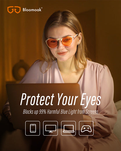Bloomoak-99% Blue Light Blocking Computer Glasses- Retro Round Sleep Glasses