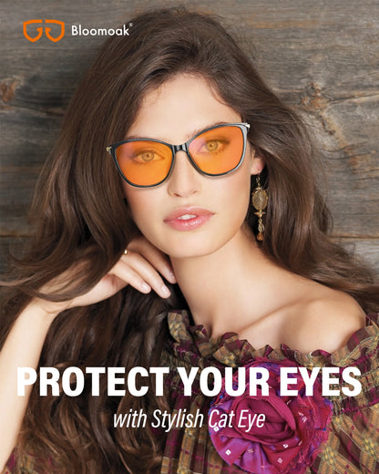Bloomoak Blue Light Blocking Glasses, Oversized Cat Eye Frames for Women, Improve Sleep, Suitable for Screens, TVs