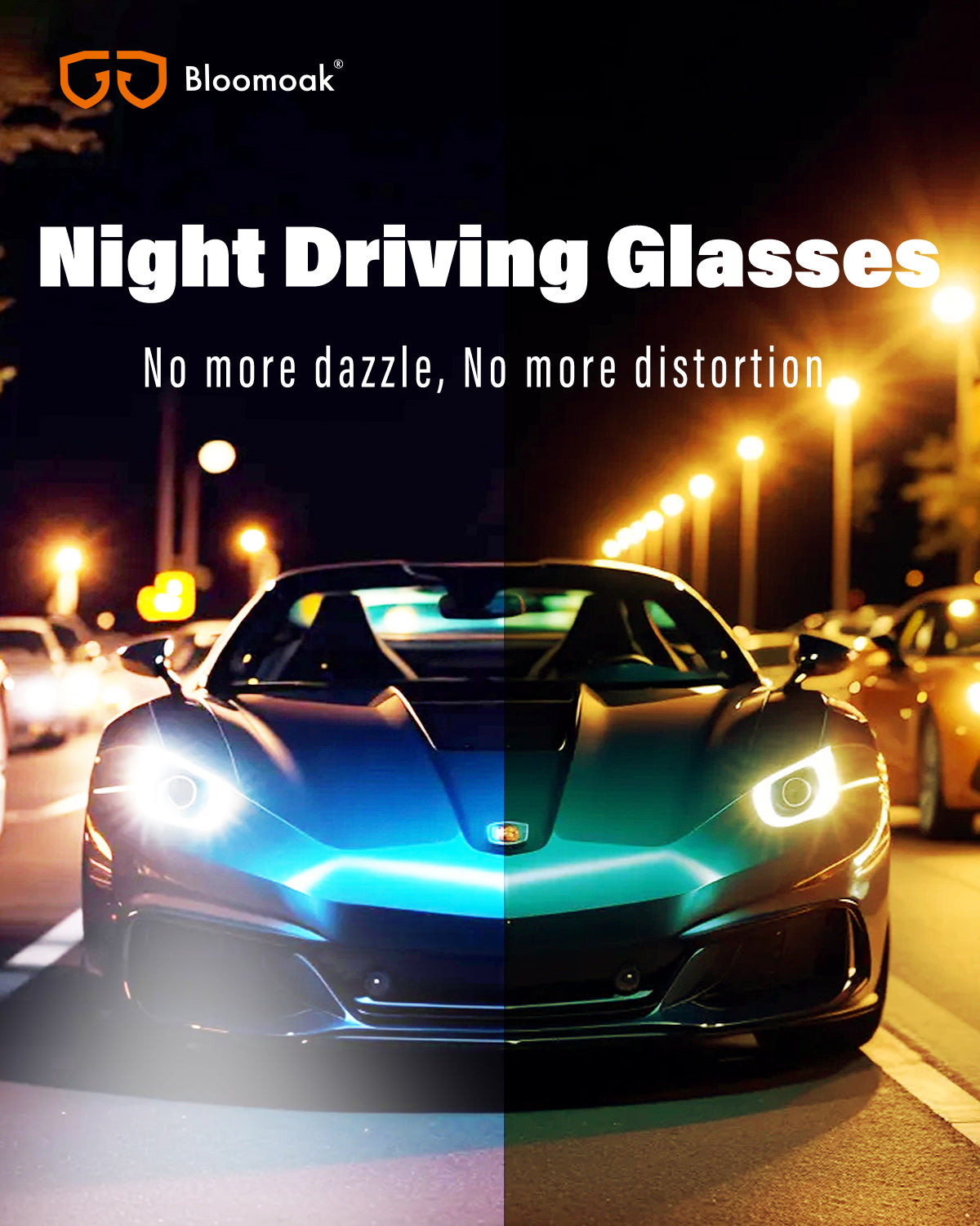 Bloomoak Night Driving Glasses Anti Glare from Headlights, Polarized Lenses&Ultra Light Al-Mg Alloy Farme for Men Women