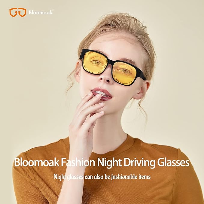 Bloomoak Polarized Night Driving Over Glasses, Anti Glare from Headlights, Anti Eyestrain, Black Oversized Frame