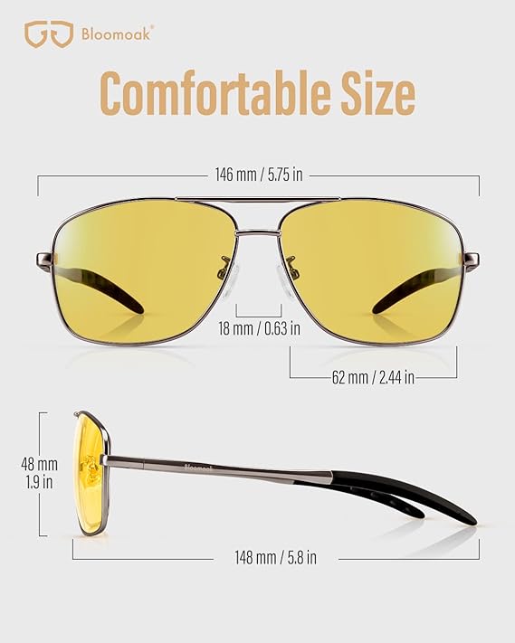 Bloomoak Night Vision Glasses for Driving, Ultra Lightweight Rectangular Polarized UV400 Protection