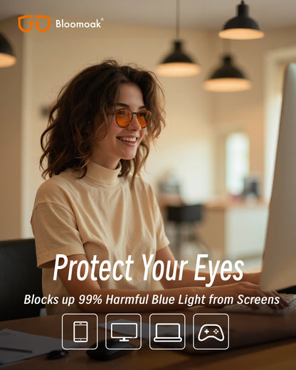 Bloomoak 99.9% Blue Light Blocking Glasses, Gaming Retro Round Glasses, Relieve Eye Fatigue and Improve Sleep, Suitable for Screens/Games/TVs