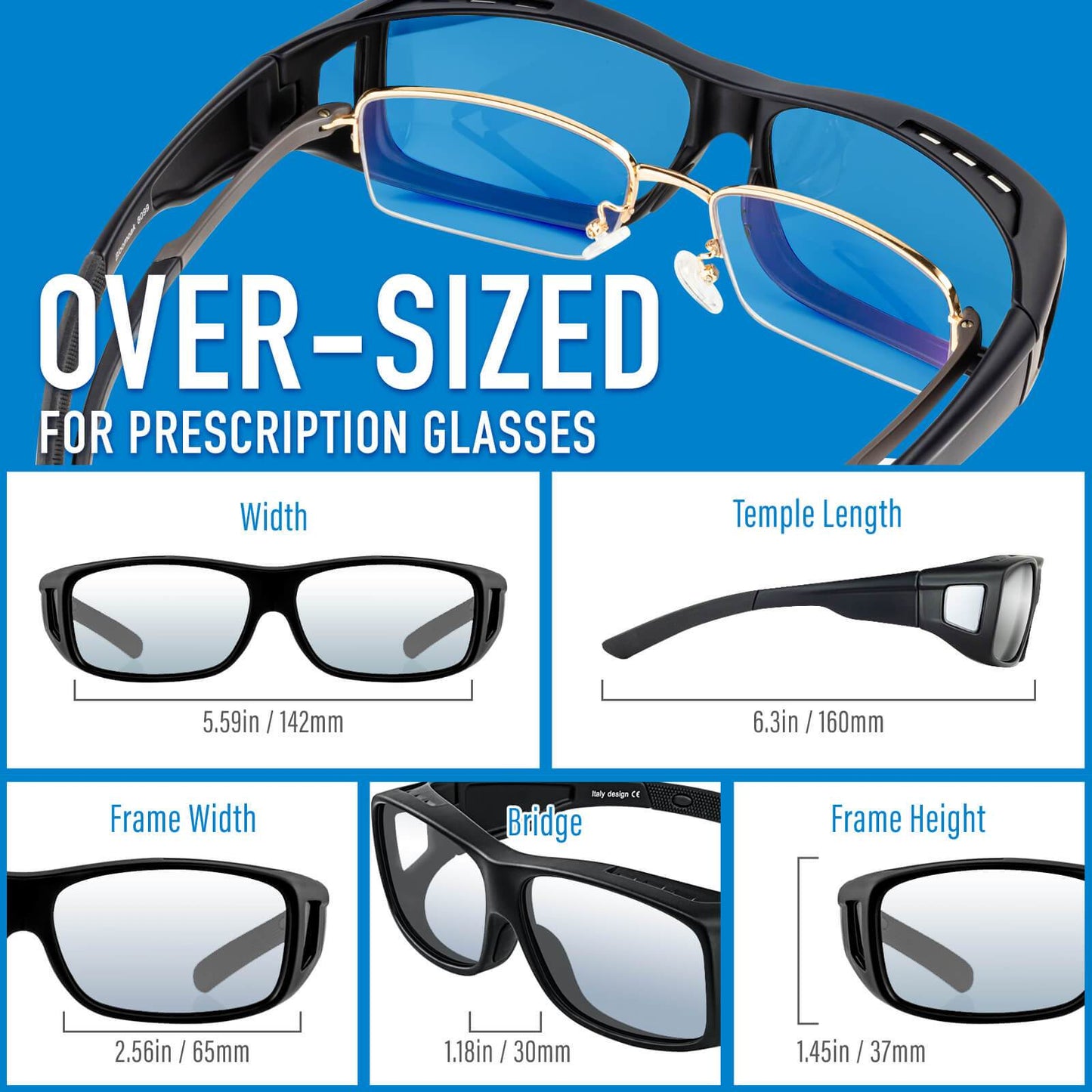 Bloomoak Fit Over Prescription Glasses,100% UV400 Protection/Anti-Glare/Wrap-around/Polarized Sunglasses - Bloomoak
