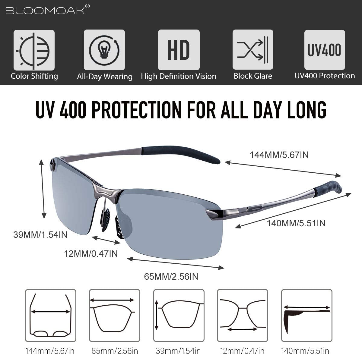 Bloomoak Photochromic Driving Glasses - Photochromism & Polarization |UV400 - Bloomoak