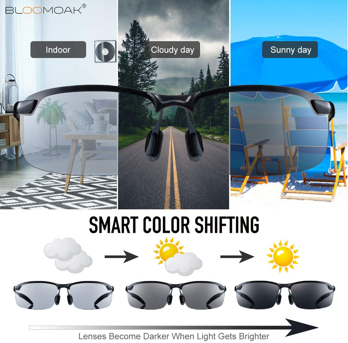 Bloomoak Photochromic Driving Glasses - Photochromism & Polarization |UV400 - Bloomoak