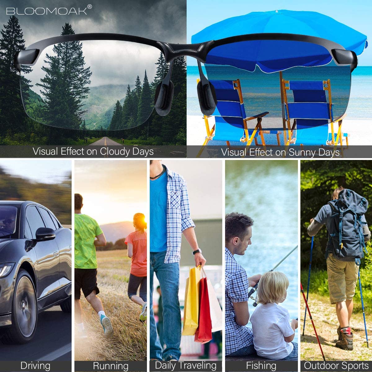 Bloomoak Photochromic Driving Glasses - Photochromism & Polarization |UV400 - Bloomoak