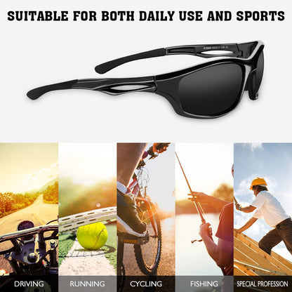 Bloomoak Polarized Sport Sunglasses - UV 400 Protection /Fit for Cycling/Driving(Black Lenses) - Bloomoak