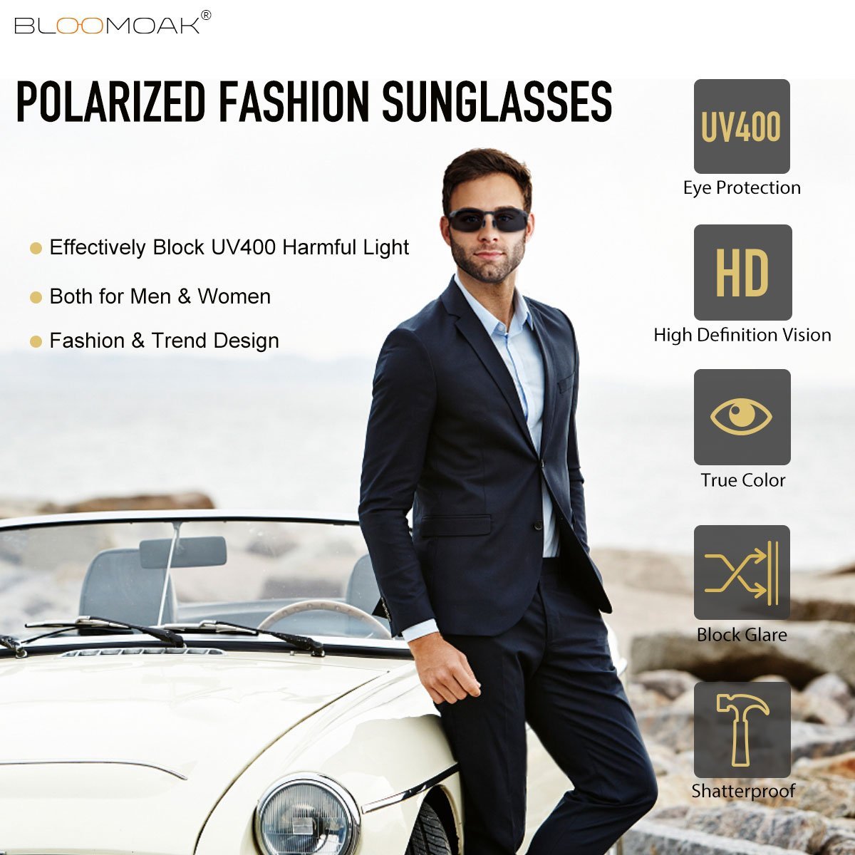 Driving Glasses, Polarized Sunglasses for Men/Women (Gray Lens) - Bloomoak