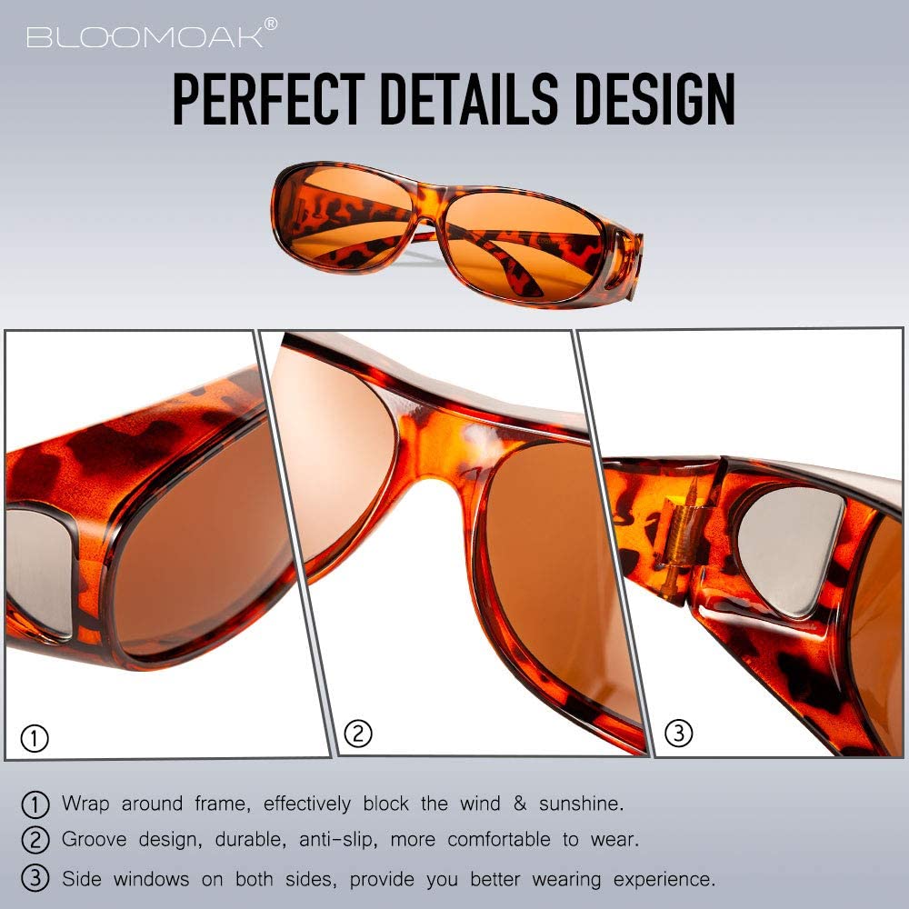 Polarized Wear Over Glasses Anti-Glare,Suit for Driving/Computing/Fishing/Golf (Tea Brown Lens) - Bloomoak